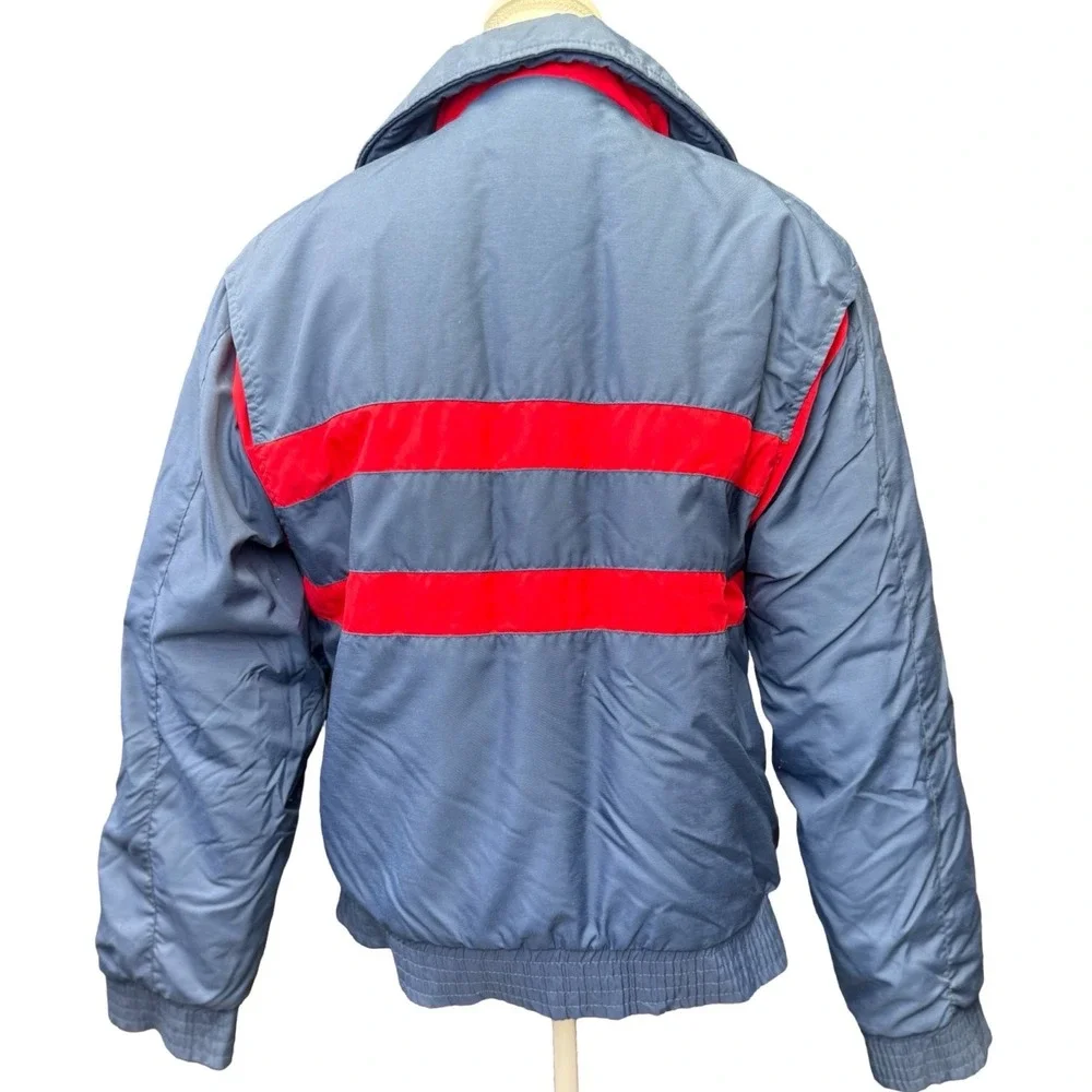 Vintage 80s Windbreaker Puffer Jacket Blue Red‎ Nylon Colorblock M